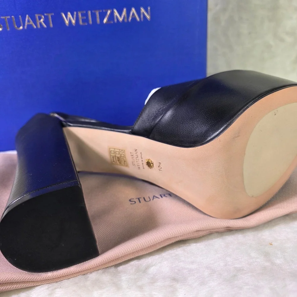 Stuart Weitzman Skyhigh 145 Platform Sandal Black Leather Womens 10.5 NEW